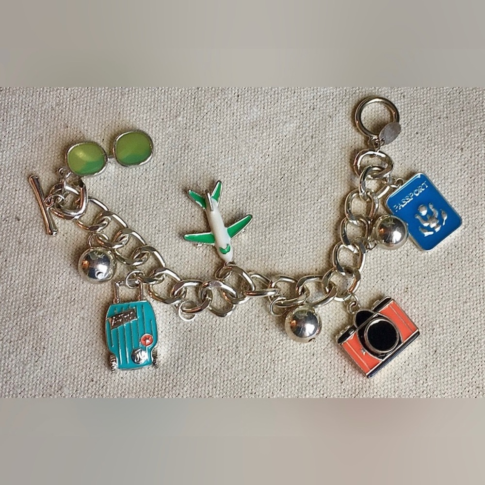 Vintage Claire's Silver and Green Charm Bracelet with Playful Accents